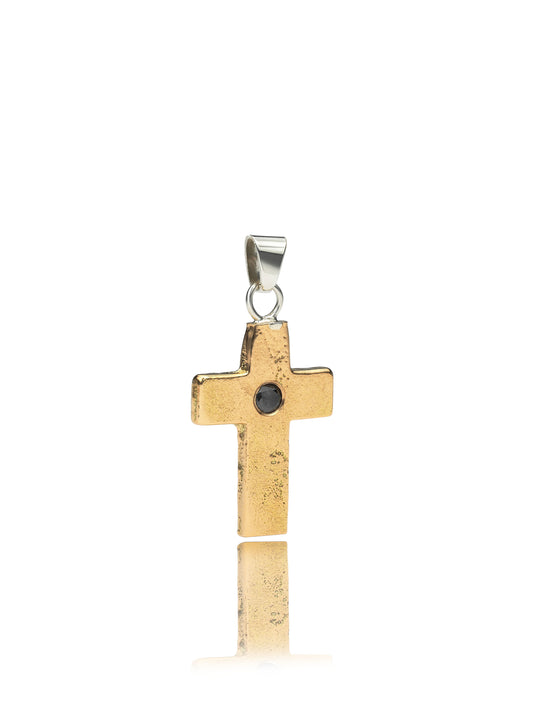 Sand Casted Cross with Salt & Pepper Diamond