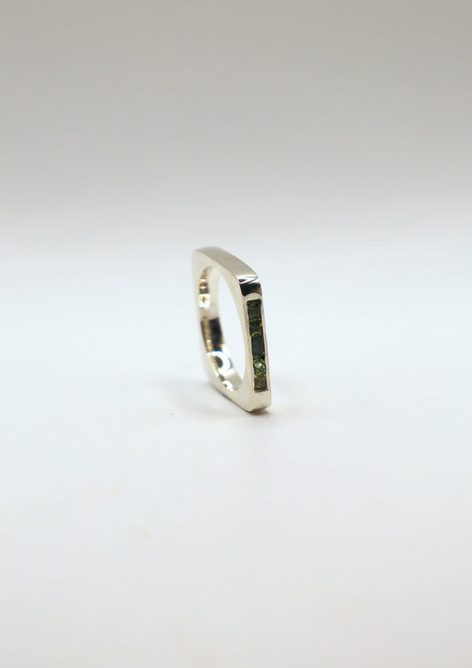 Sterling Silver Ring with Ombre Green–Blue Sapphires