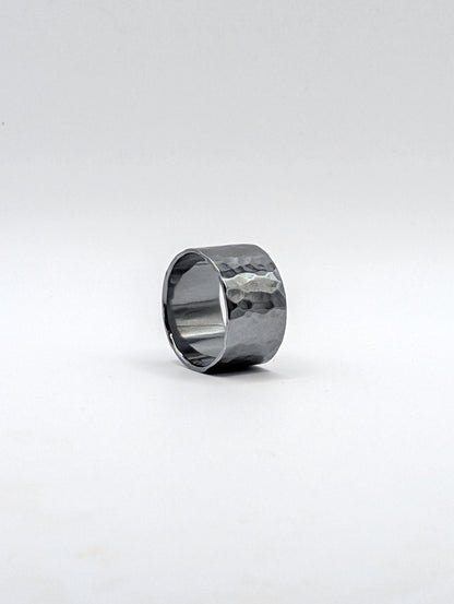 Sterling Silver Hammered Ring — Oxidized Mirror Finish